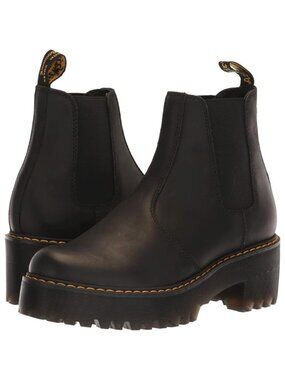 Dr. Martens Women's Rometty Leather Heeled Chelsea Boot Black Burnished Wyoming